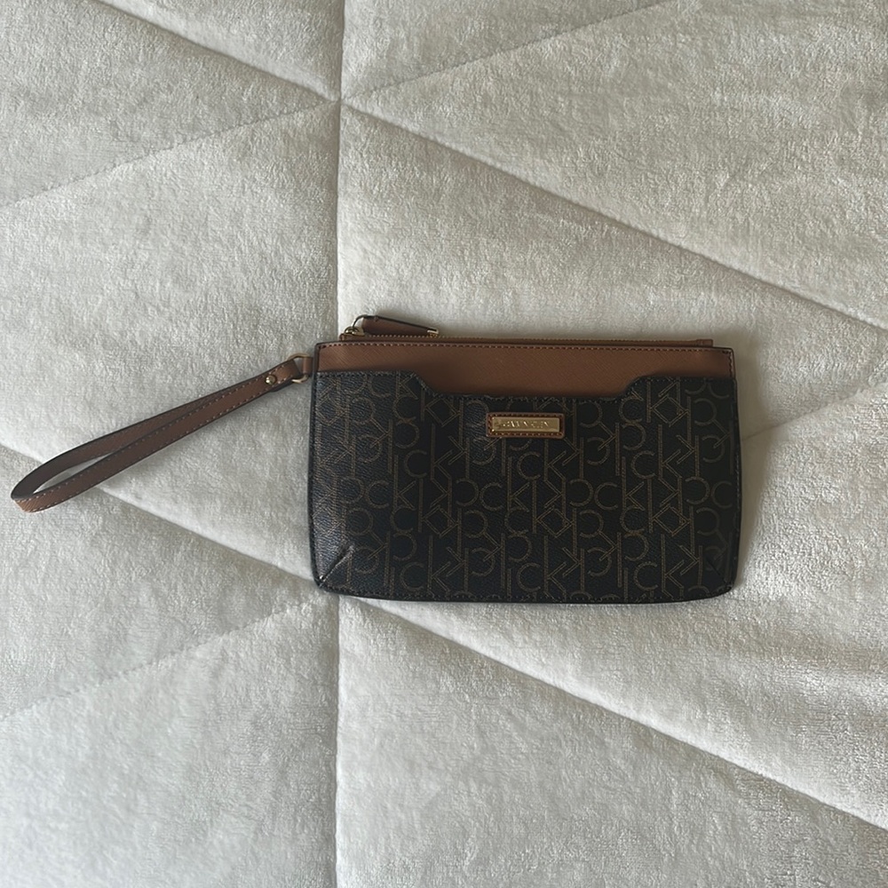 Calvin Klein Black and Brown Wristlet Bag